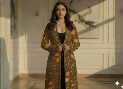 Brown Floral Printed Semi Pashimna Woolen Fabric