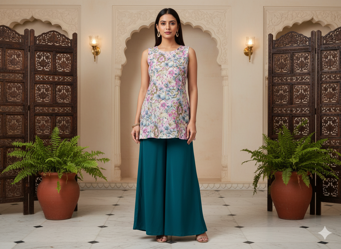 Light Purple Floral Digitally Printed Butter Crepe Fabric