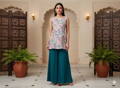 Light Purple Floral Digitally Printed Butter Crepe Fabric