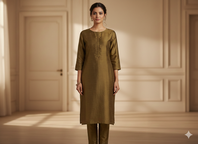 Khaki Brown Plain Bangalore Raw Silk Fabric  (Wholesale)