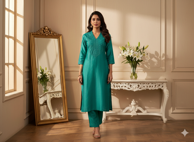 समुद्री हरा सादा शुद्ध विस्कोस गाजी रेशम कपड़ा