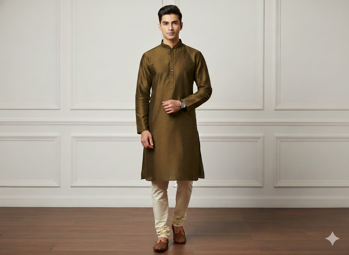 Khaki Brown Plain Bangalore Raw Silk Fabric  (Wholesale)