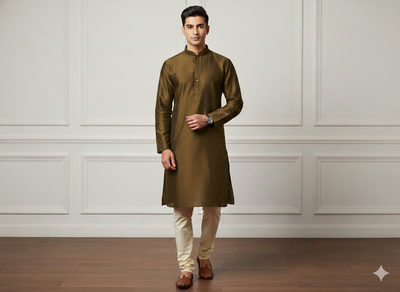 Khaki Brown Plain Bangalore Raw Silk Fabric  (Wholesale)