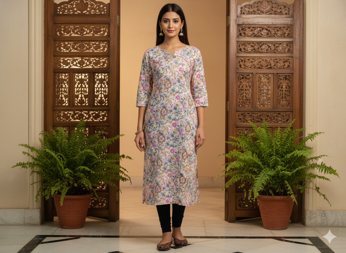 Light Purple Floral Digitally Printed Butter Crepe Fabric