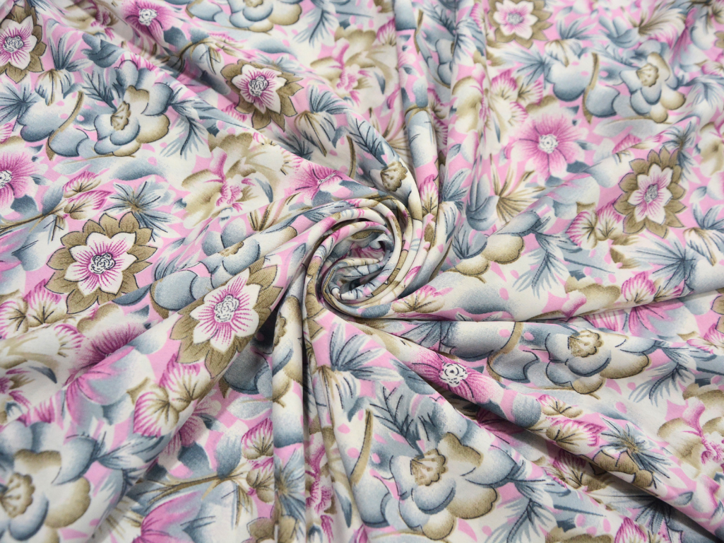 Light Purple Floral Digitally Printed Butter Crepe Fabric