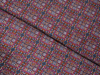 Dark Purple Square Block Dgitally Printed Butter Crepe Fabric