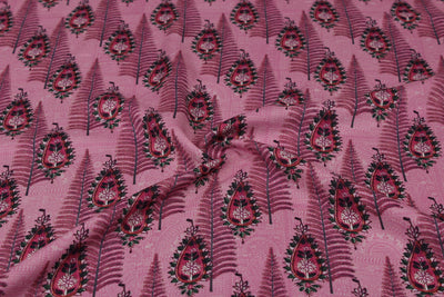 Pink Motifs Viscose Modal Fabric