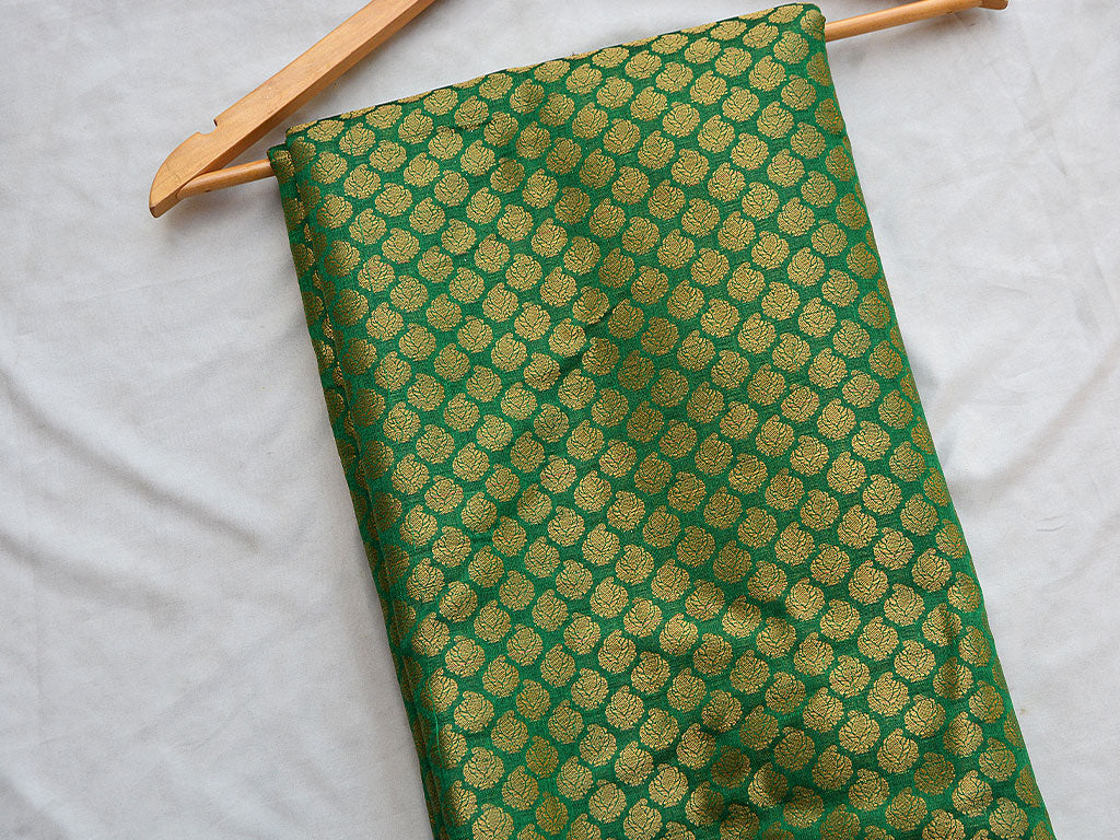 Forest Green Motifs Semi Banarasi Brocade Fabric