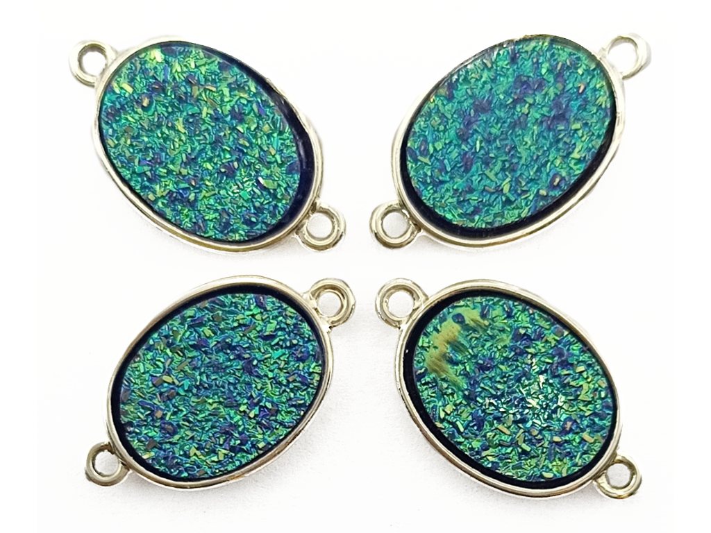 Multicolor Oval Glitter Metal Charms