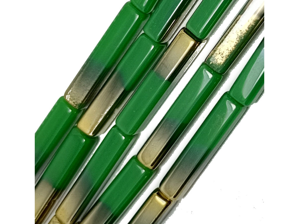 Green & Golden Cuboid Dual Tone Glass Beads