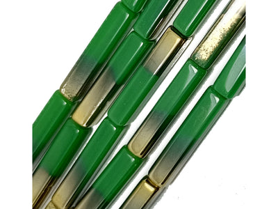 Green & Golden Cuboid Dual Tone Glass Beads