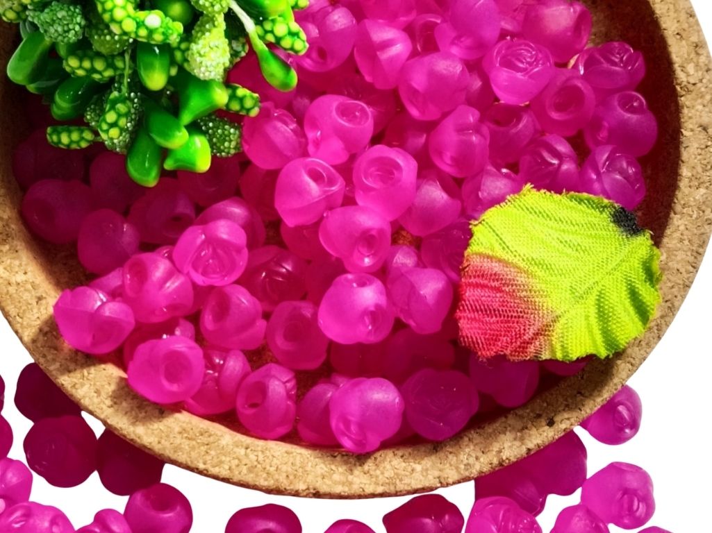 Magenta Matte Finish Rose Shaped Acrylic Beads with Back Hole