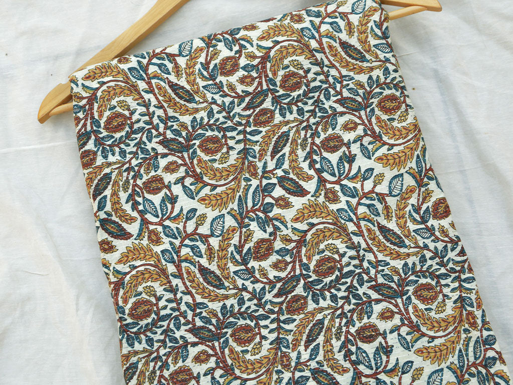 White Floral Pure Cotton Kantha Fabric