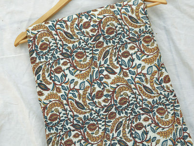 White Floral Pure Cotton Kantha Fabric