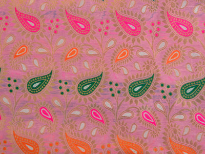 Pink Multicolor Paisely Heavy Semi Banarasi Brocade Fabric