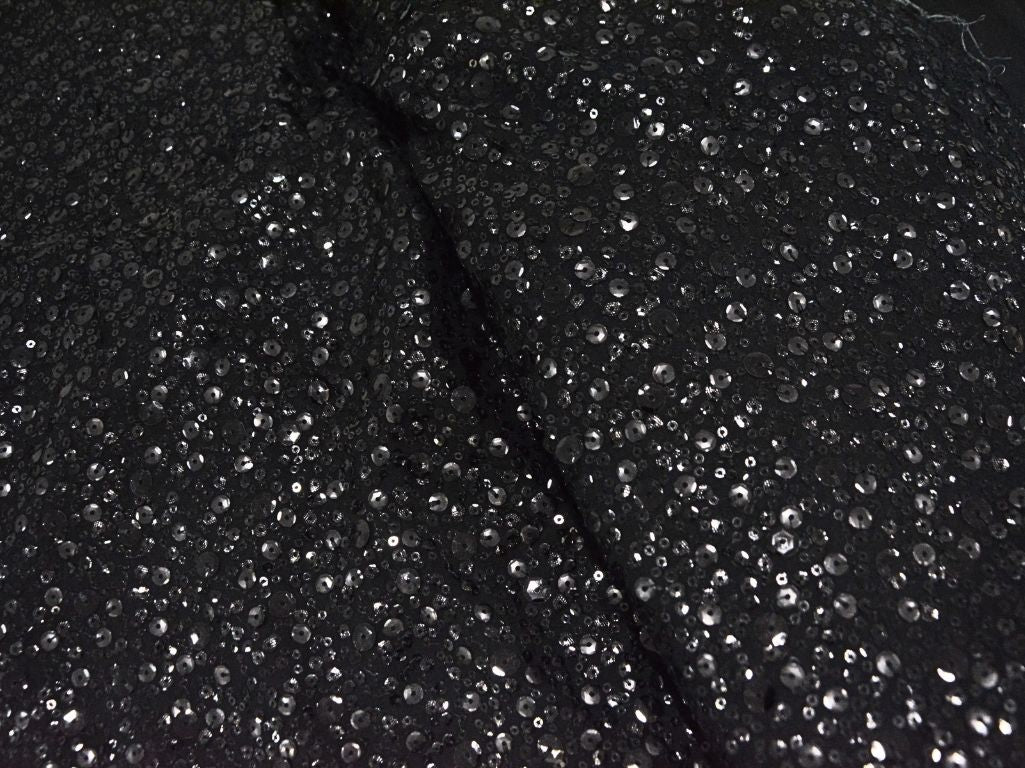Black  Viscose Georgette With Sequins Embroidered Fabric