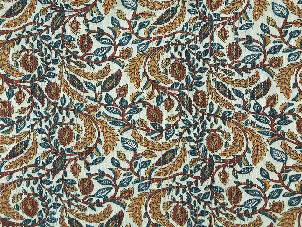 White Floral Pure Cotton Kantha Fabric