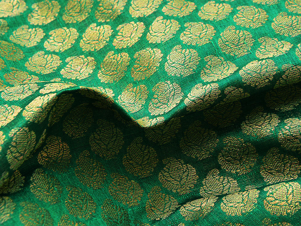 Forest Green Motifs Semi Banarasi Brocade Fabric