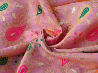 Pink Multicolor Paisely Heavy Semi Banarasi Brocade Fabric