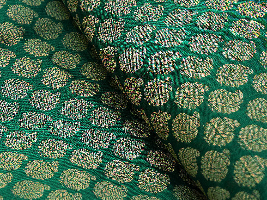 Forest Green Motifs Semi Banarasi Brocade Fabric