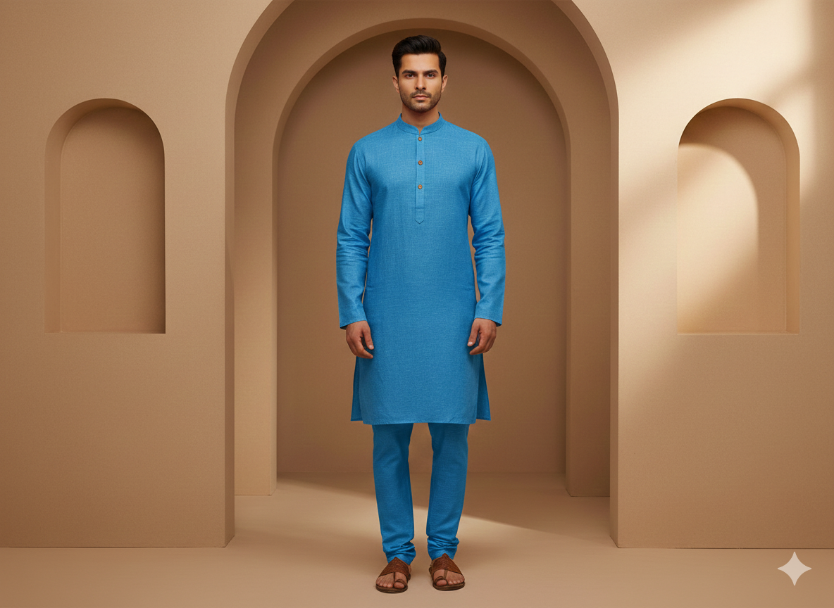 नीला सादा सूती लिनन कपड़ा