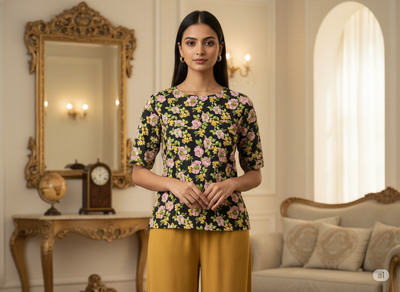 Black Floral Digitally Printed Butter Crepe Fabric