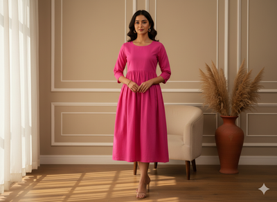 Bright Pink Plain 100% Pure Mul Mul Cotton