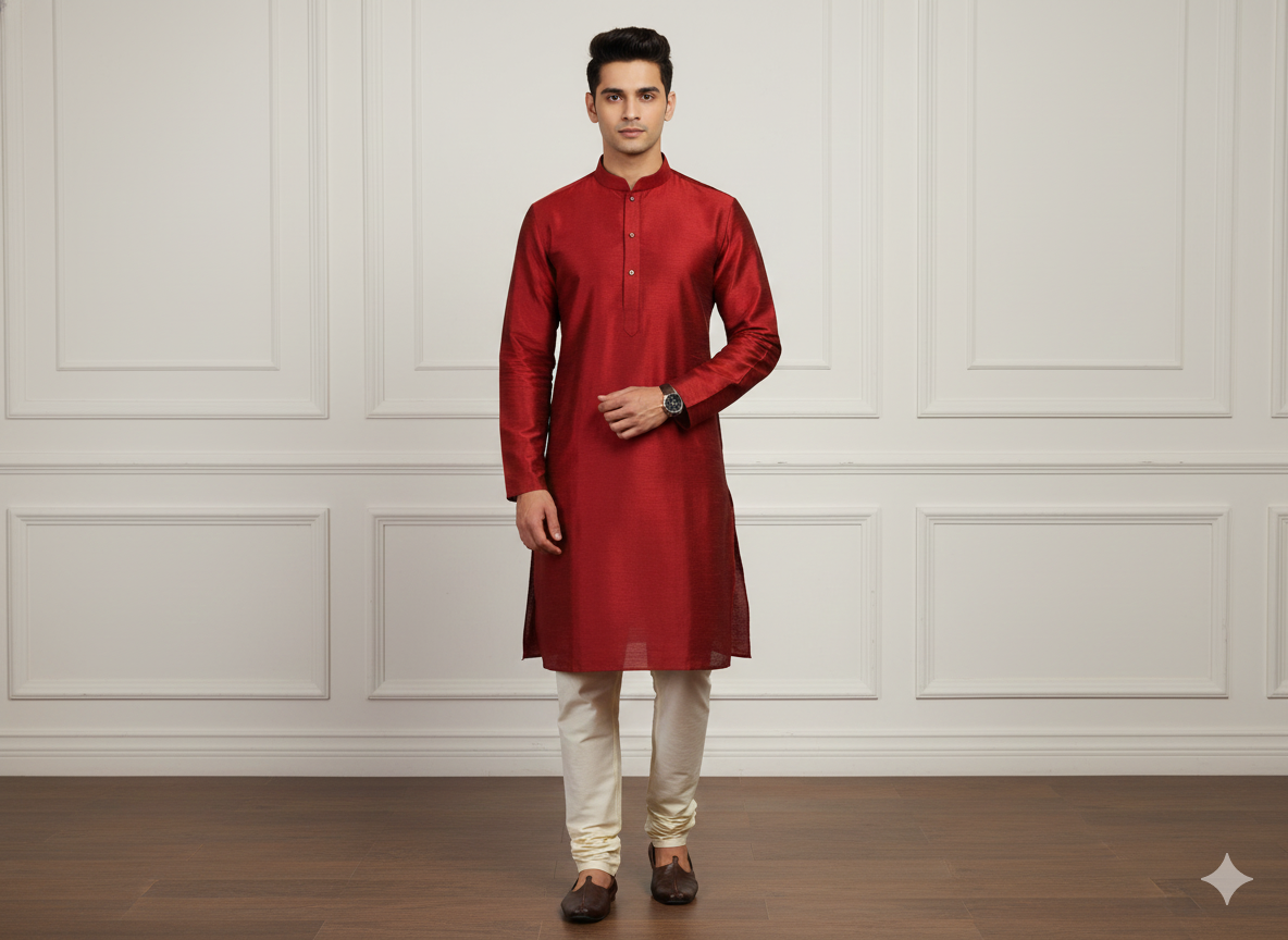 Red Plain Bangalore Raw Silk Fabric  (Wholesale)