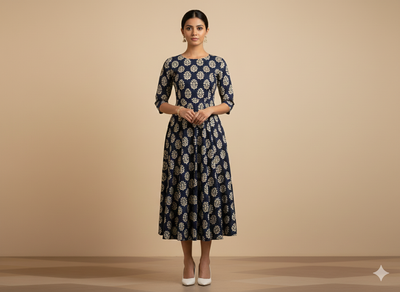 इंडिगो हैंडब्लॉक्ड शुद्ध कॉटन फ़ैब्रिक