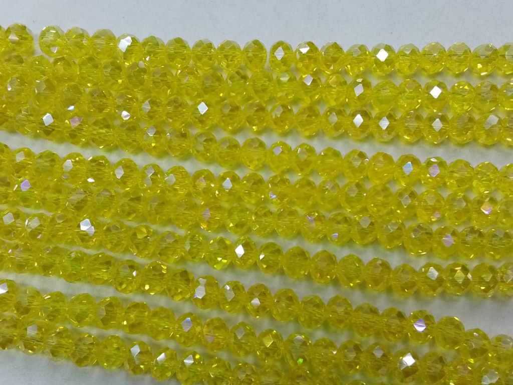 Bright Yellow Tyre Crystal Glass Beads- 6 mm