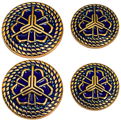 Blue & Golden Regal Floral Motif Antique Design Round Shank Metal Button