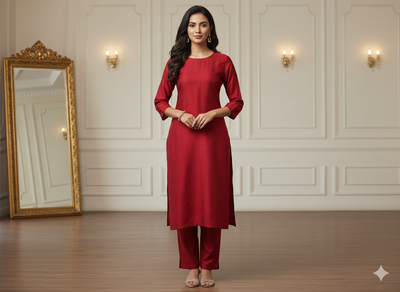 Red Plain Bangalore Raw Silk Fabric  (Wholesale)