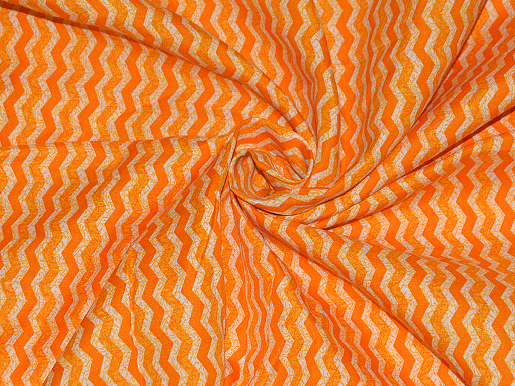 Orange & White Chevron  Pure Cotton Fabric