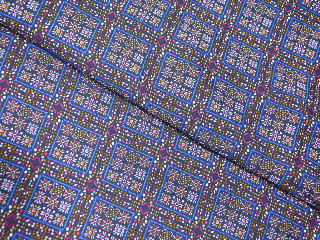 Blue Square Block Dgitally Printed Butter Crepe Fabric