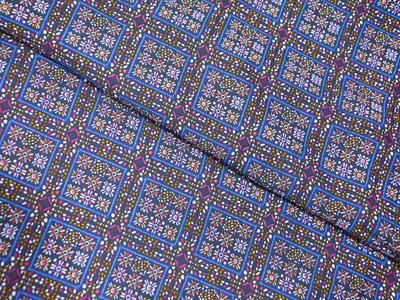 Blue Square Block Dgitally Printed Butter Crepe Fabric