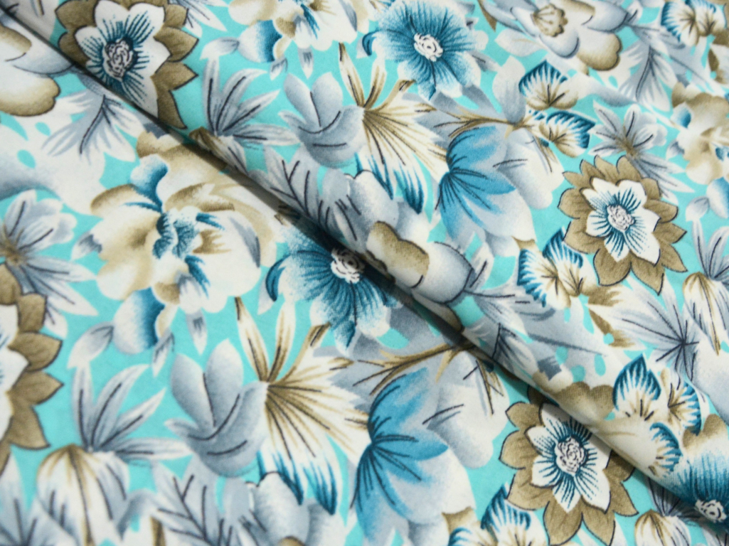 Baby Blue Floral Digitally Printed Butter Crepe Fabric