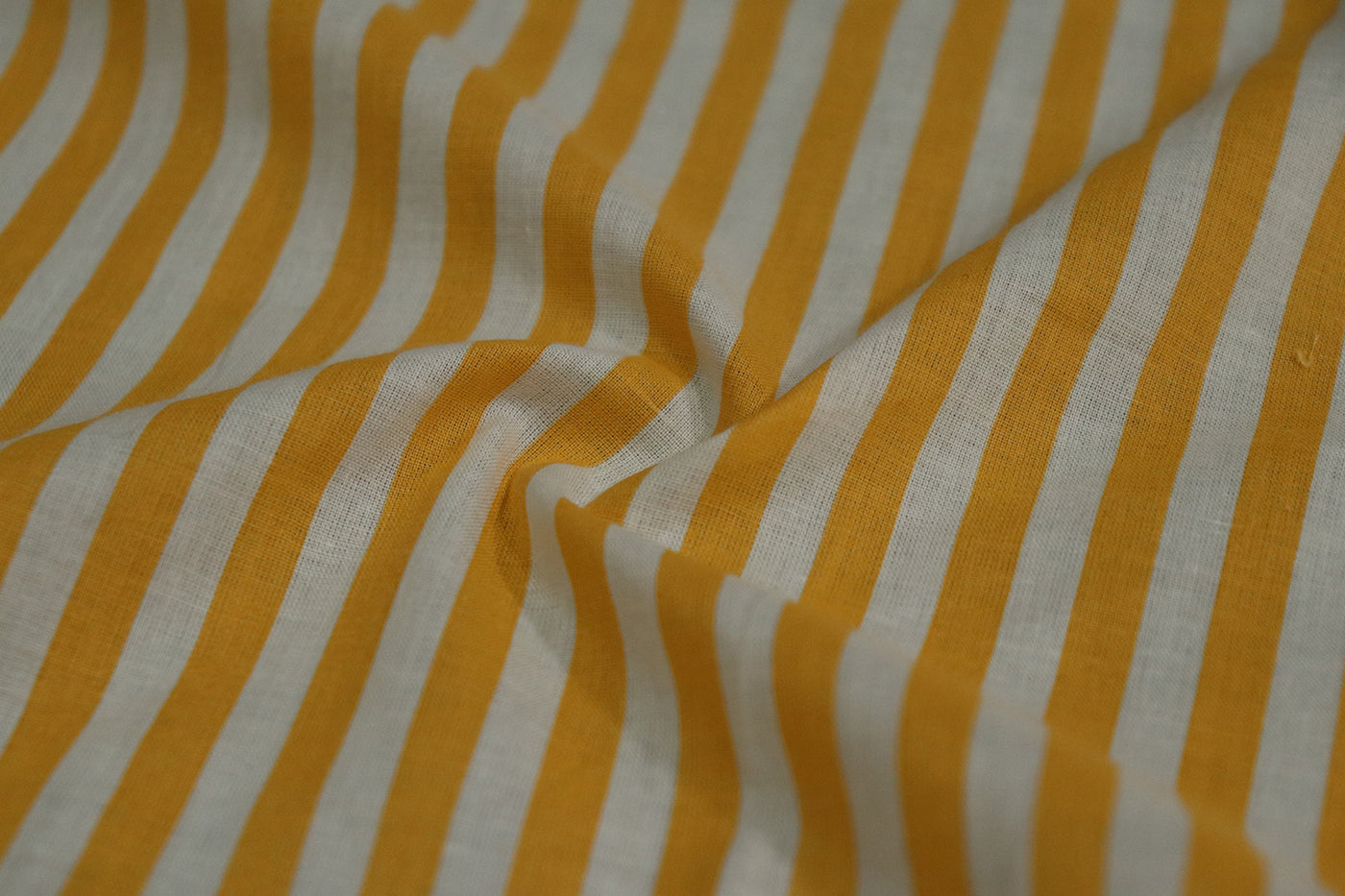 Precut of 1 Meter of Yellow & White Stripes Printed Cotton Fabric