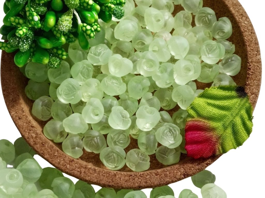 Mint Green Matte Finish Rose Shaped Acrylic Beads with Back Hole