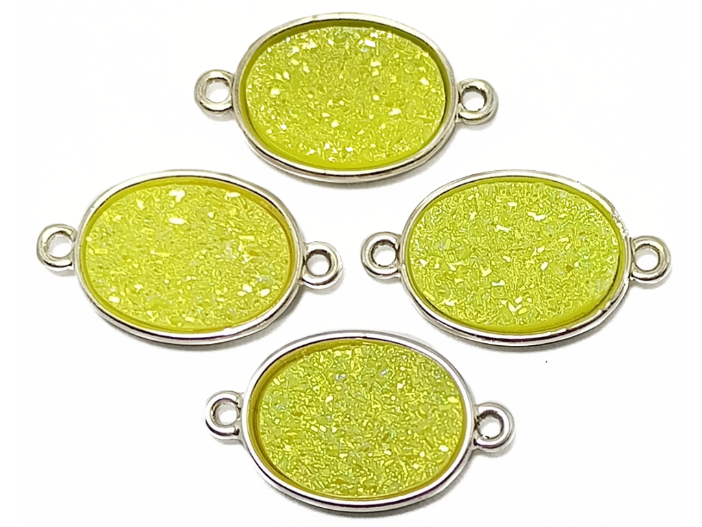 Yelllow Oval Glitter Metal Charms