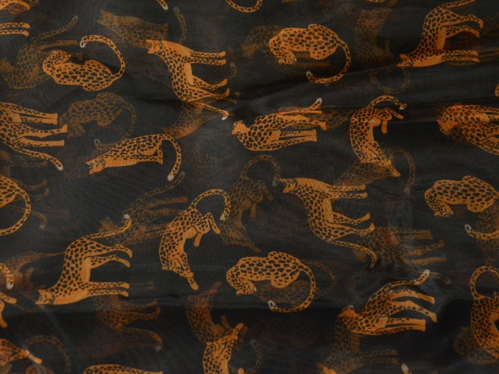 Black Cat Digital Printed Liquid Organza Fabric
