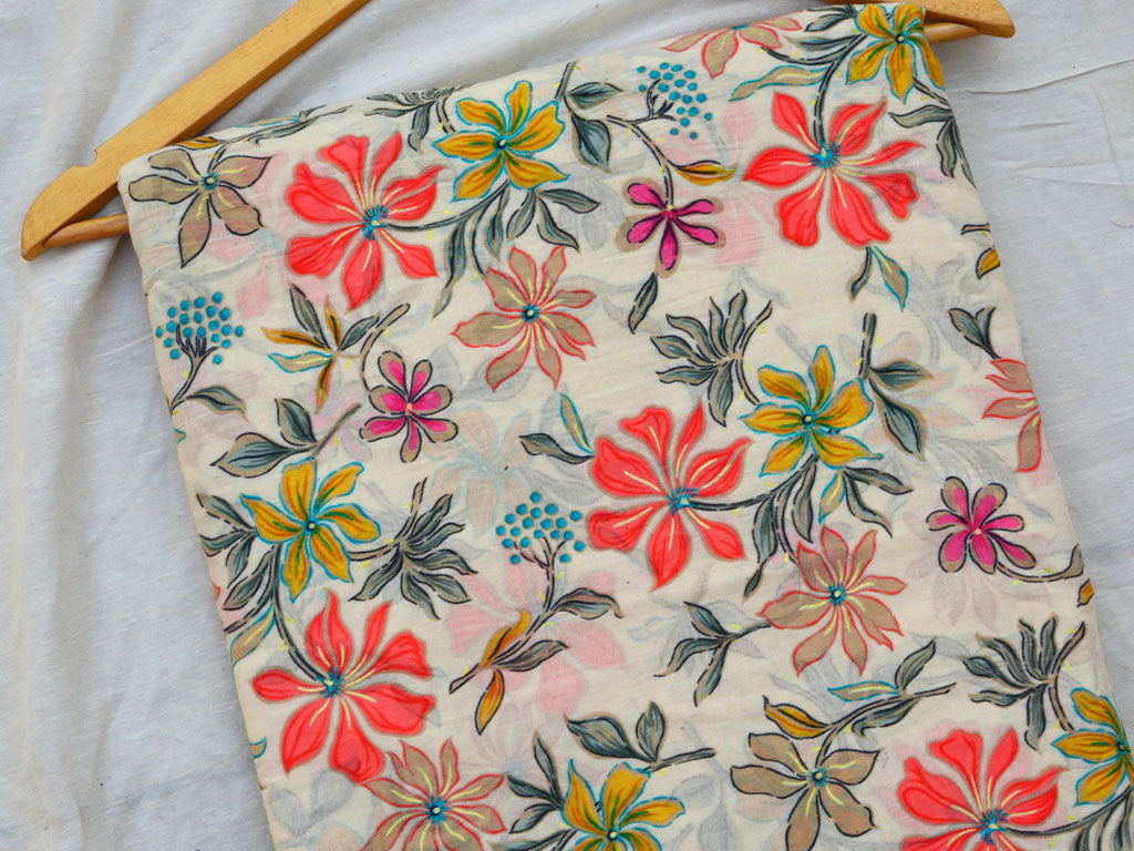 White Handblocked Pure Mul Mul Cotton Fabrics