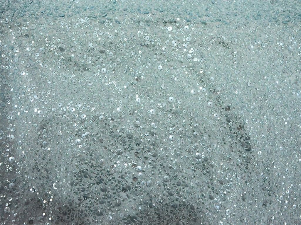 Light Blue Pure Viscose Georgette With Sequins Embroidered Fabric