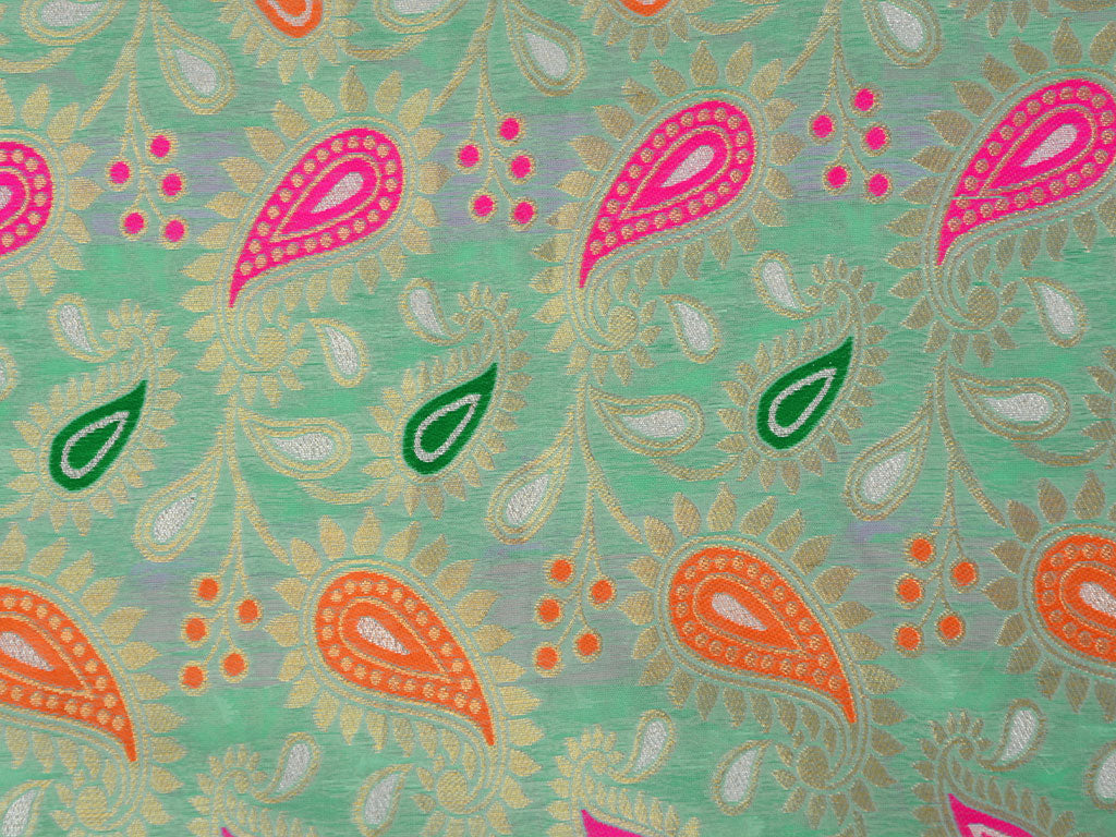 Mint Green Paisely Heavy Semi Banarasi Brocade Fabric