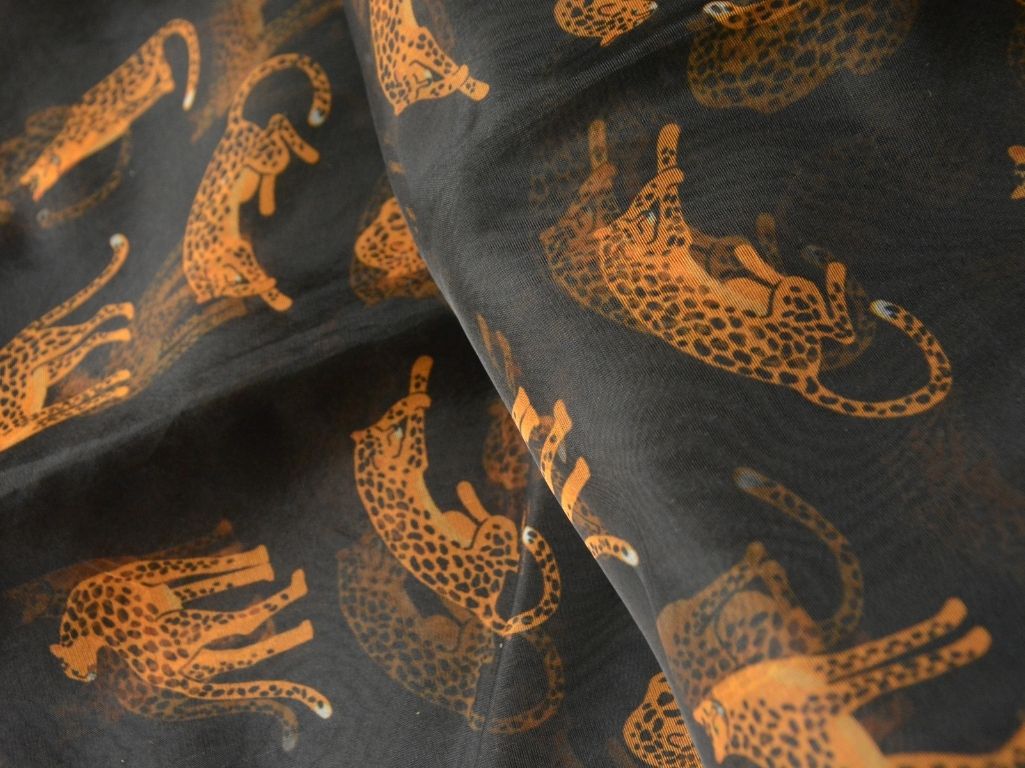 Black Cat Digital Printed Liquid Organza Fabric