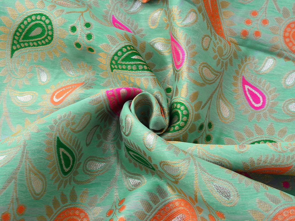 Mint Green Paisely Heavy Semi Banarasi Brocade Fabric