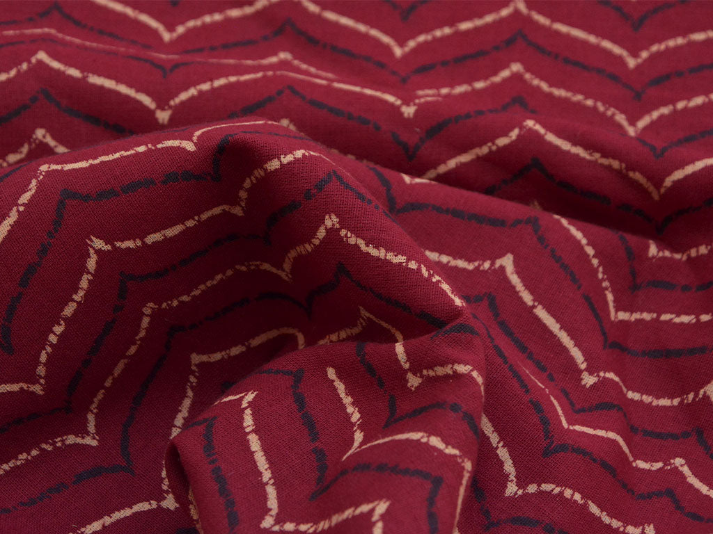 Dark Red Chevron Pure Cotton Fabric
