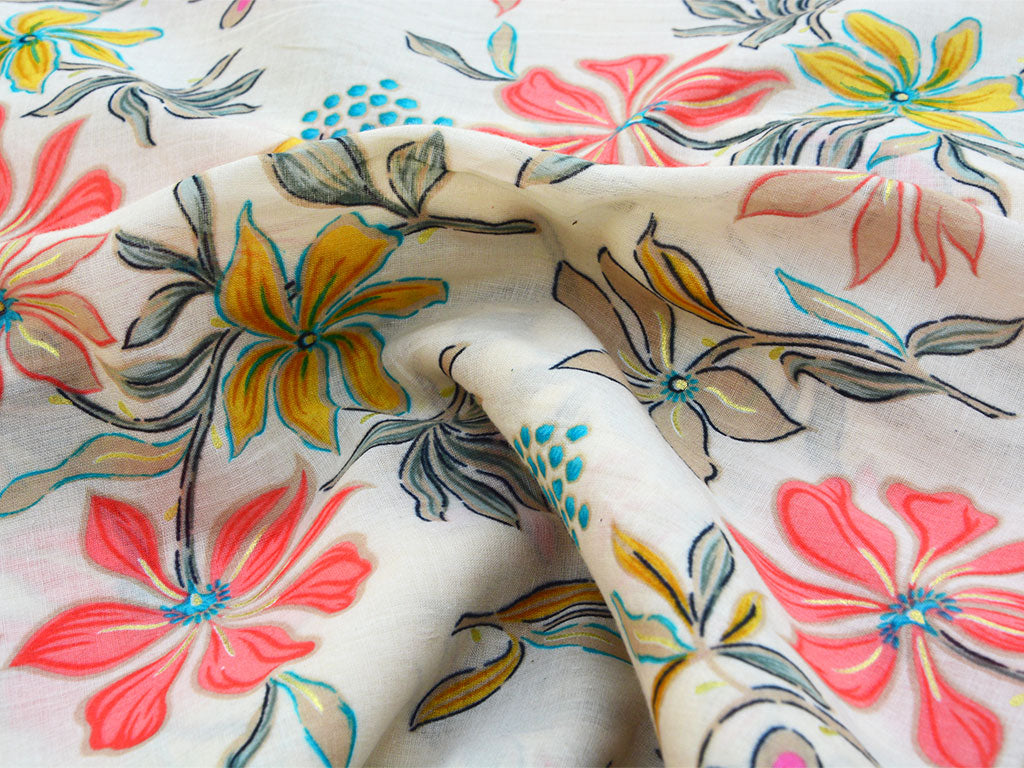 White Handblocked Pure Mul Mul Cotton Fabrics