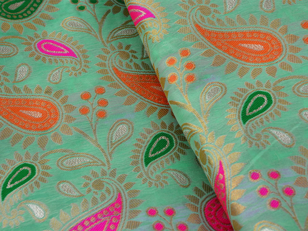 Mint Green Paisely Heavy Semi Banarasi Brocade Fabric