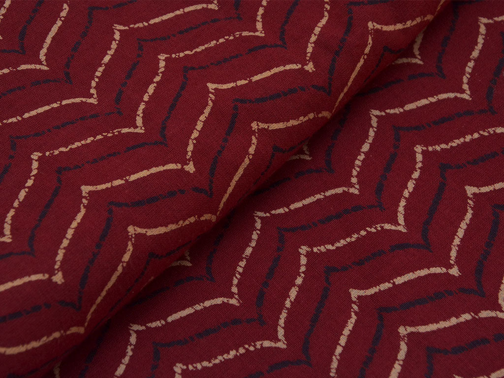 Dark Red Chevron Pure Cotton Fabric