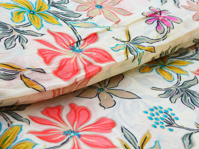 White Handblocked Pure Mul Mul Cotton Fabrics